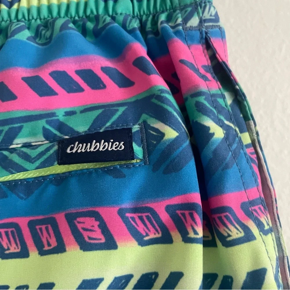 Chubbies Pink and Blue Patterned Swim Trunks size medium